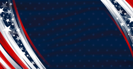 4th of july USA independence day banner design of stars and line curve on blue background with copy space vector illustration - 792375019