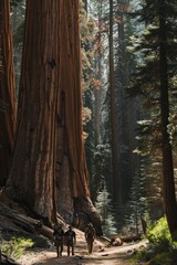 Obraz premium Team of park rangers patrolling a national park, checking trails, and ensuring the safety of visitors amidst towering trees and scenic landscapes, Gerative AI