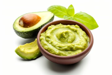 Isolated traditional guacamole sauce with avocado cream a healthy food on white background