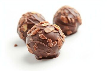isolated white background with almond truffle in chocolate