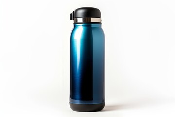 Isolated white background with blue and black thermos bottle