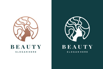 Woman beauty logo design for salon hair and spa design template