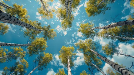 A view of the sky looking up at a group of trees.