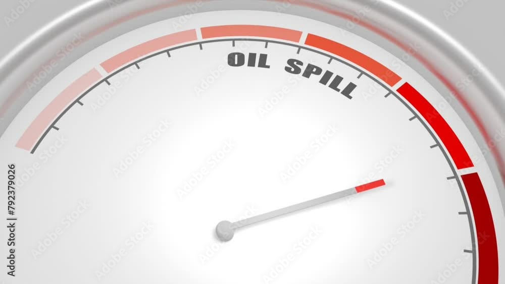 Poster oil spill pollution value measuring device with arrow and scale.