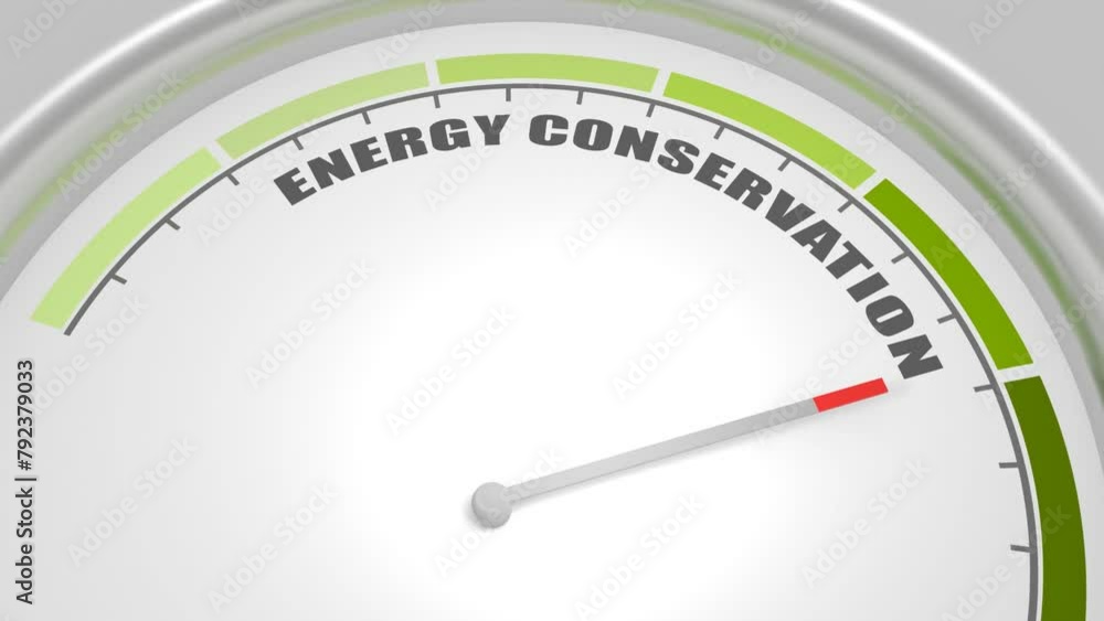 Poster energy conservation value measuring device with arrow and scale.