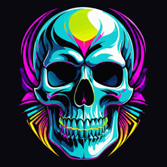 skull logo, neon color, isolated on black background