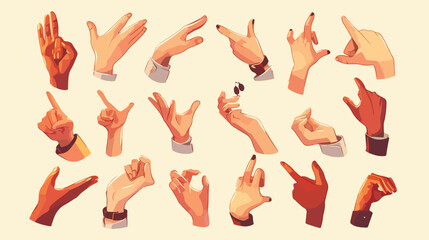 Set of cartoon hands icons and symbols. Emoji hand