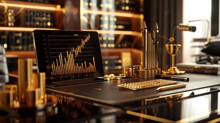 Fototapeta na wymiar A luxurious desk with a golden chart displaying financial growth and success