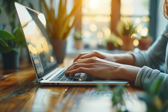 A close-up of a students hands typing on a laptop during an online examination