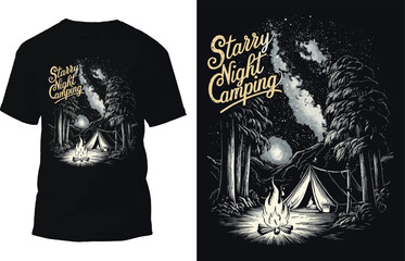 Starry night camping t shirt Design. Vector t shirt Design.
