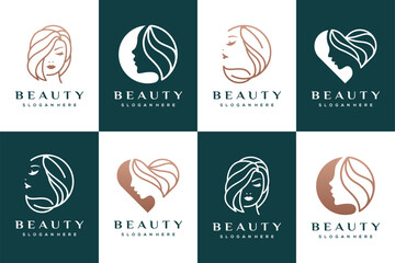 Set of luxury beauty woman logo design for makeup, salon and spa, beauty care
