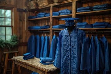 A graduation gown and cap displayed in preparation, the anticipation of a milestone
