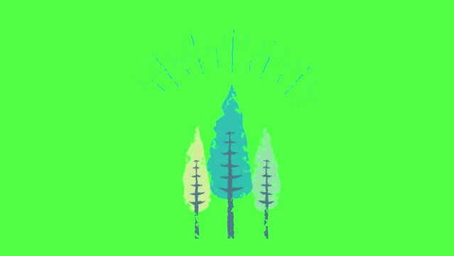 Cartoon trees animation on a transparent screen. Trees icon animation. 