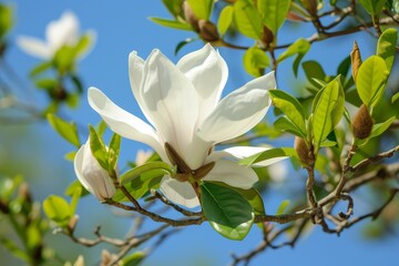 Magnolia grandiflora also known as southern magnolia or bull bay