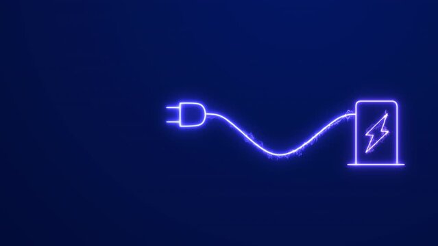 Ev point icon electrocar charge point station neon flash video. Electric station charging power cable supply glowing animation with alpha channel. Eco fuel recycle