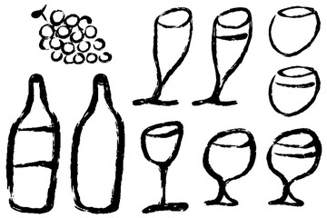 筆で描いたワインのイメージのイラストセット