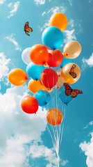 Fototapeta premium Release of balloons or butterflies symbolizing the release of stress and the commencement of a new beginning in healthcare