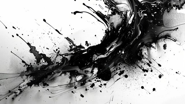 Abstract Ink splatter background black organic fluid Design