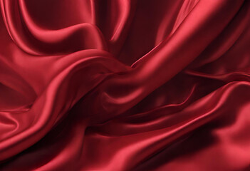 A vibrant red satin fabric with elegant folds, creating a luxurious and alluring texture. Perfect for a Silk Fabric Background. - obrazy, fototapety, plakaty