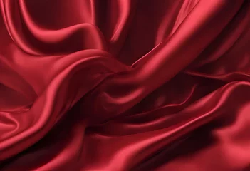 Foto op Plexiglas A vibrant red satin fabric with elegant folds, creating a luxurious and alluring texture. Perfect for a Silk Fabric Background. © Logo