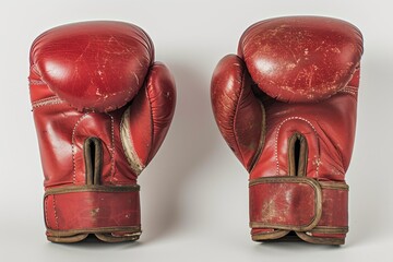 Red boxing gloves on white facing each other
