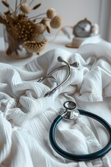 Stethoscopes on cotton, clean and modern style. Generative AI.