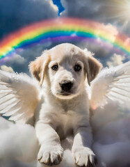 hermoso cachorro de perro que cruzo el arco iris