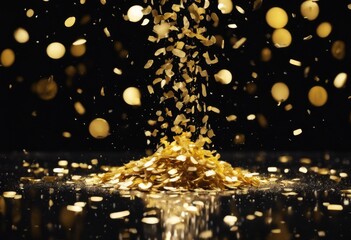 'confetti A fountain floor background golden falling black gold three-dimensional abstract...