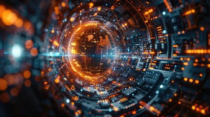 A journey of exploration unfolds as data pathways stretch across the Earth, inviting viewers to embark on a digital odyssey through the interconnected realms of cyberspace.,art photo