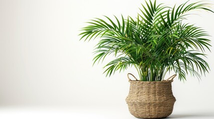 kentia or howea home plant palm howea forsteriana tree in seagrass wicker basket isolated on white background pandemic hobbies and urban gardening,art image