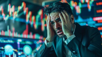 Fototapeta premium A trader reacting emotionally to market fluctuations with frustration