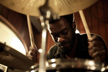 Man playing drums in close up