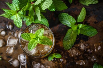 Mint Julep combines bourbon syrup bitters and mint - obrazy, fototapety, plakaty