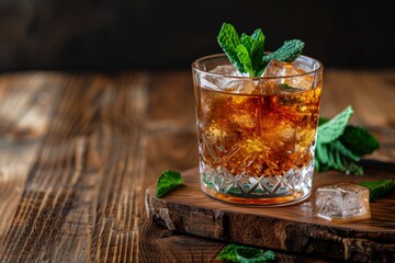 Minty cocktail with bourbon syrup bitters and mint - obrazy, fototapety, plakaty