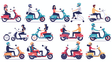 Set of different motorcycle and scooter riders vect