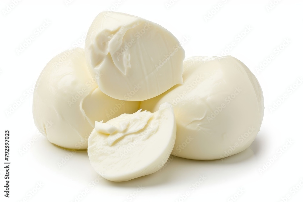 Wall mural mozzarella cheese on white background isolated full depth of field