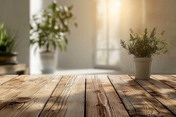 Wooden table with blurred background created with Generative AI