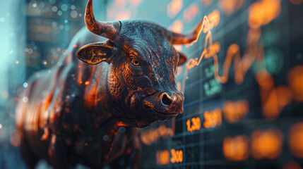 bull on the ground, trading and forex - obrazy, fototapety, plakaty
