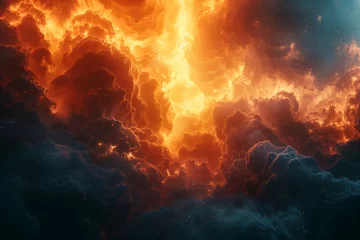 Poster Vivid surreal orange and black cloud formation in the sky sci-fi futuristic wallpaper background © Spicy World