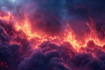 Colorful sky filled with clouds and fire sci-fi futuristic illustration wallpaper background