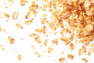 Oats on white background Falling oats close up Oatmeal from above