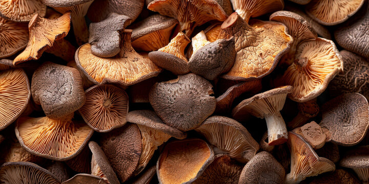 A pile of mushrooms with brown spots and a brownish-orange color