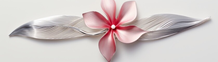 Closeup of a sleek silver barrette featuring a chic anthurium flower, ideal for highfashion accessory advertising - obrazy, fototapety, plakaty