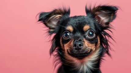 Studio photo of a Chihuahua dog Looking forward and standing on pink background