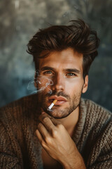 Fototapeta premium Portrait of a handsome man indulging in a cigarette