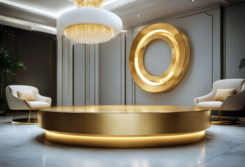 'room shapes 3d golden podium rendering table geometric poduim pedestal dais round product showcase...