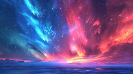 Celestial phenomena like auroras dancing across the night sky in vibrant hues
