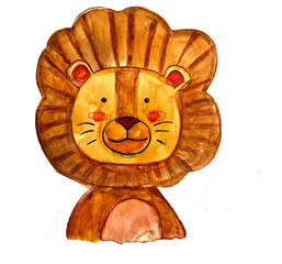 Hand drawn water color cute lion