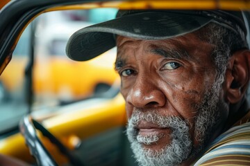 Picture of a cab driver with taxi