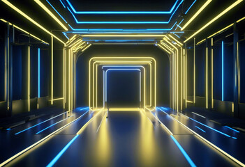 '3d background studio show performance blue Empty abstract neon lines render glowing stage light...